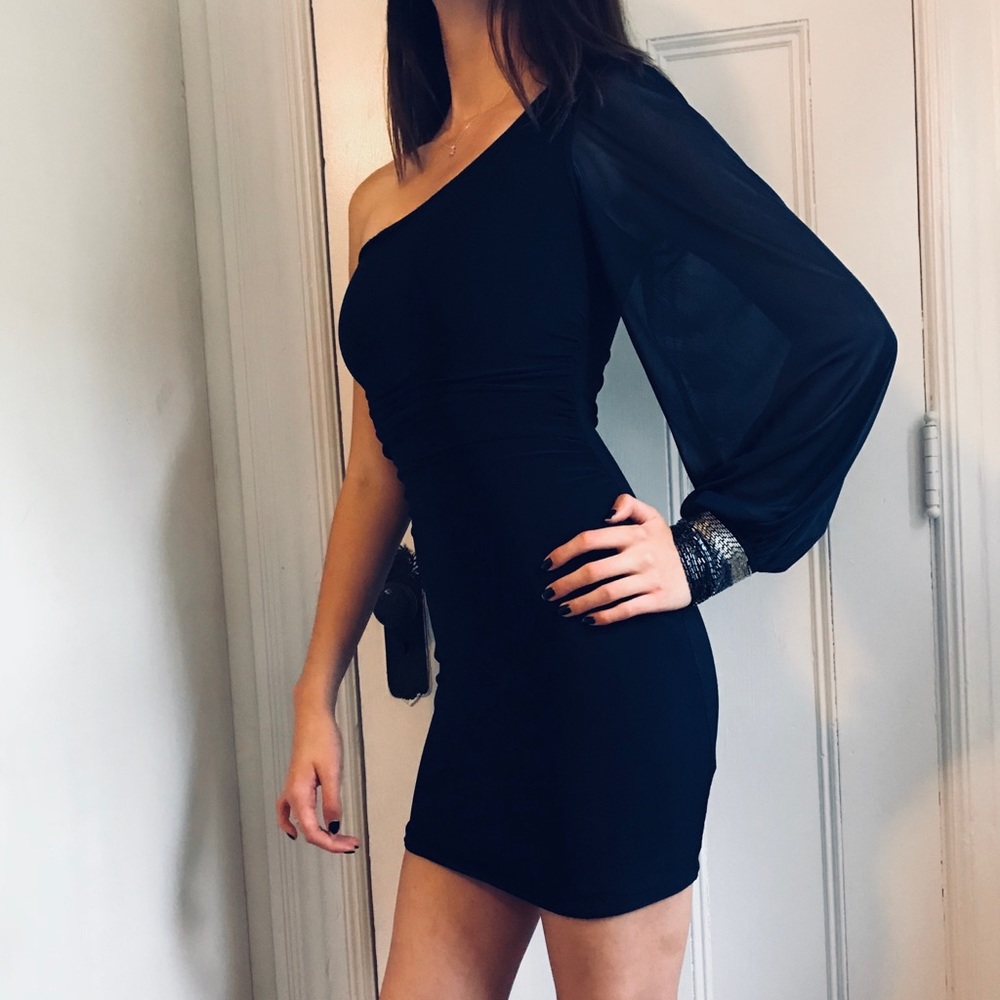 Navy blue Crystal Doll one shoulder dress